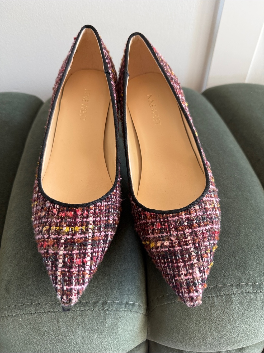Nine West Pointed Tweed Women's Flats in Burgundy Multi